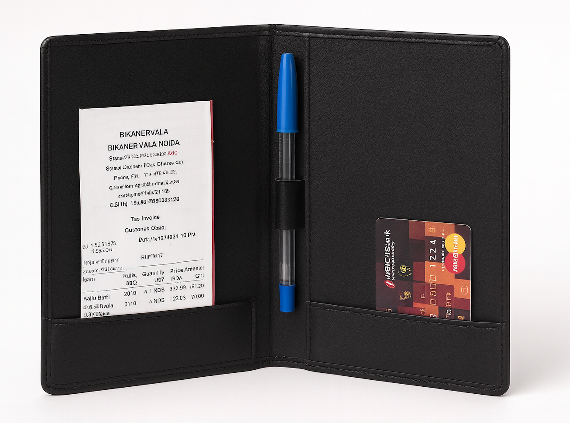 NJ Bill folder with Credit Card Pocket and Bill Receipt Pocket for Hotel and Restaurant: BLACK