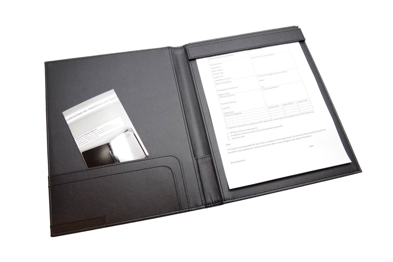 NJ Check-in Magnetic Folder , Conference folder, Presentation Folders, Documents Folder, Leather Folder for Hotels: BLACK