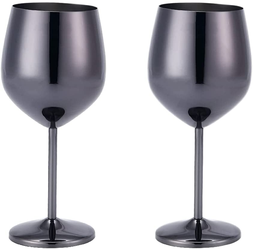 NJ Black Wine Glasses, Shatter Proof Steel Unbreakable Wine Glass, Drink Ware for Cocktails Gift for Men and Women - 350 ml: 2 Pcs Set