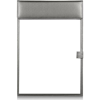 NJ Ultra Smooth PU Leather Clipboard, Business Meeting Magnetic Writing Pad with Pen Holder: GREY