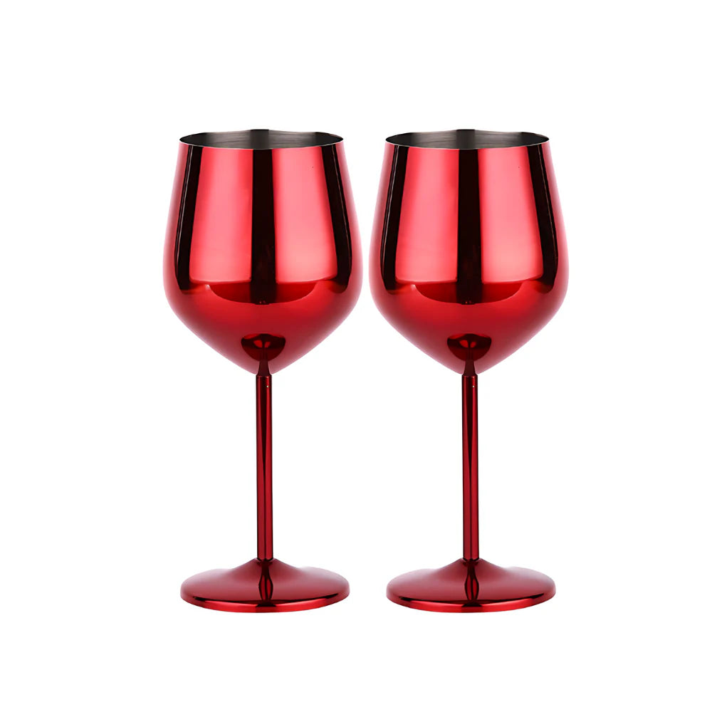 NJ Red Wine Glasses, Shatter Proof Red Coated Steel Unbreakable Wine Glass Goblets, Gift for Men and Women, Party Supplies - 350 ml: Set of 2 Pcs