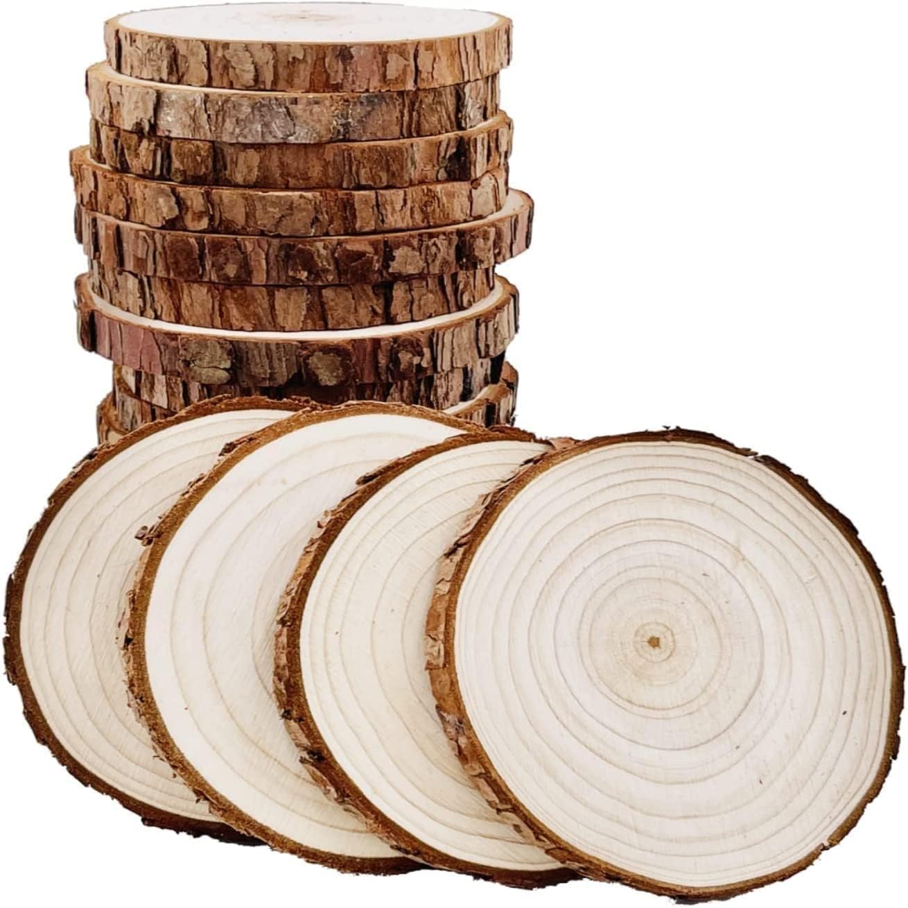 NJ Natural Wooden Log Coaster/Slices with Bark β 3 inch Wood Craft kit, DIY Crafts Coasters Christmas Rustic Wedding Decorations Wooden Handcrafted Coffee Coasters: 12 Pcs