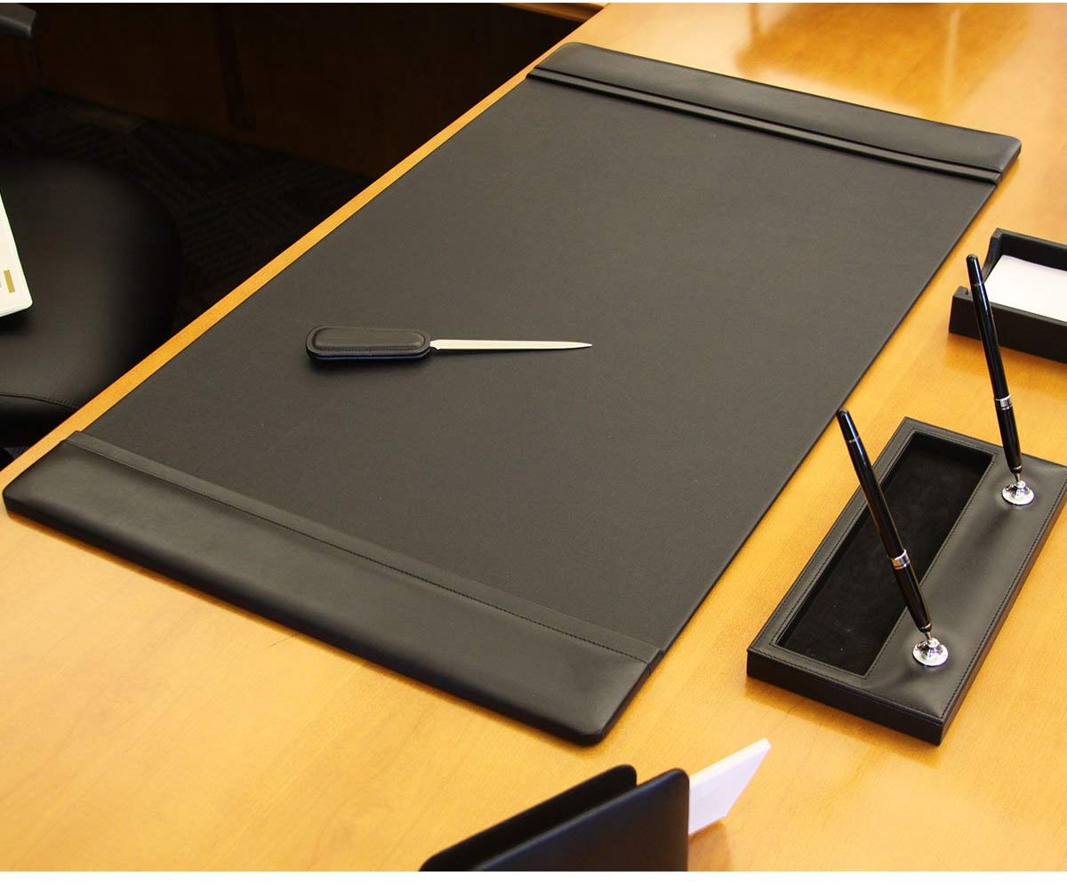NJ Leather Office & Home Desk Blotter – Gaming Mouse Pad Protector, Black: 22x14 Inches