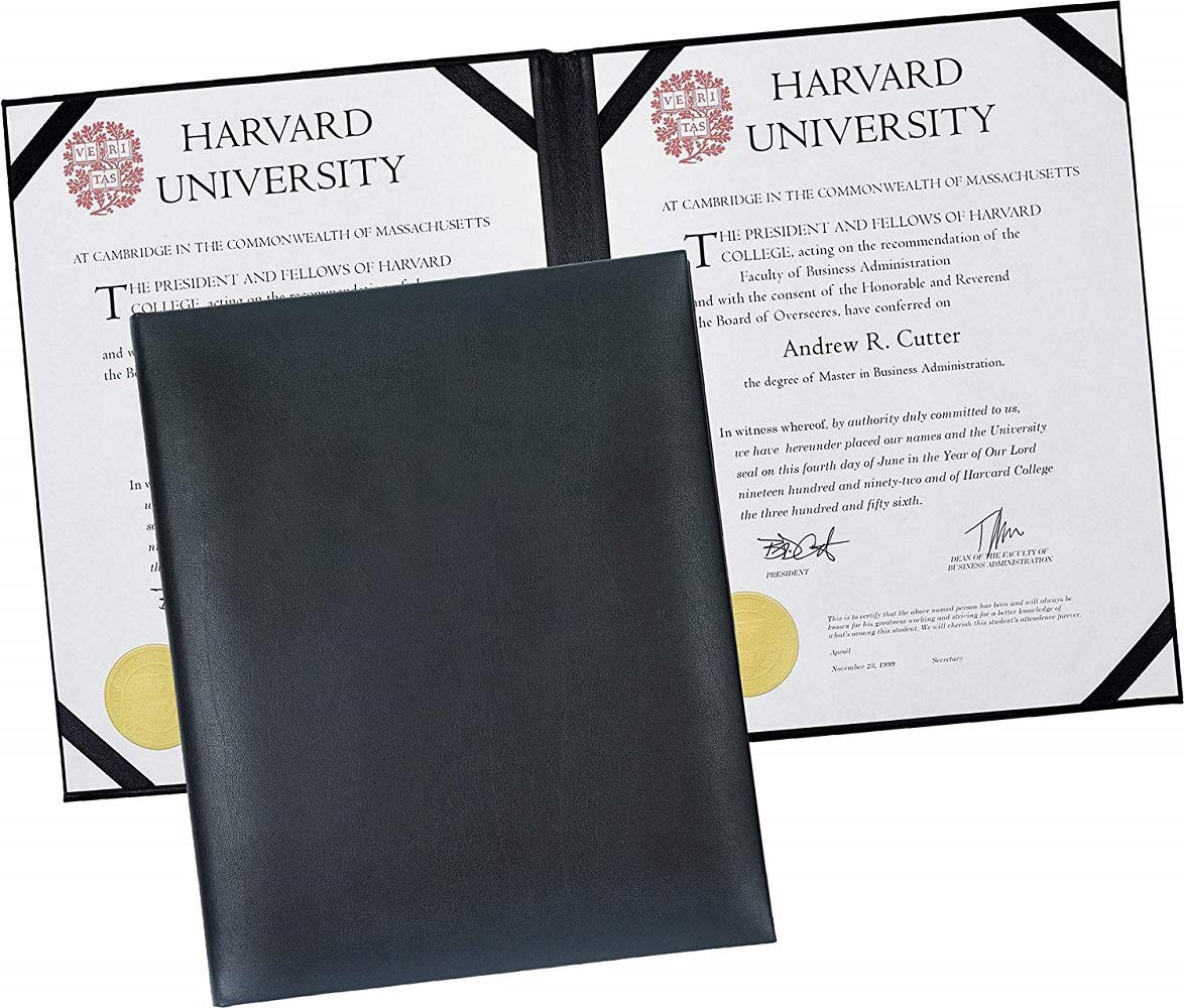 NJ Leather Certificate Holder, Degree Folder, Diploma Cover Holds A4 Paper : BLACK