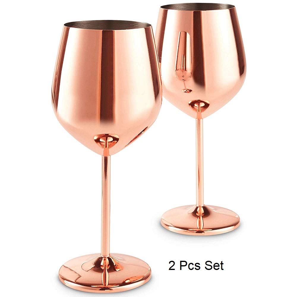 NJ Copper Wine Glasses, Shatter Proof Copper Coated Unbreakable Wine Glass Goblets, Premium Gift for Men and Women, Party Supplies - 360 ml : 2 Pcs