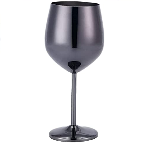 NJ Black Wine Glasses, Shatter Proof Steel Unbreakable Wine Glass, Drink Ware for Cocktails Gift for Men and Women - 350 ml: 2 Pcs Set