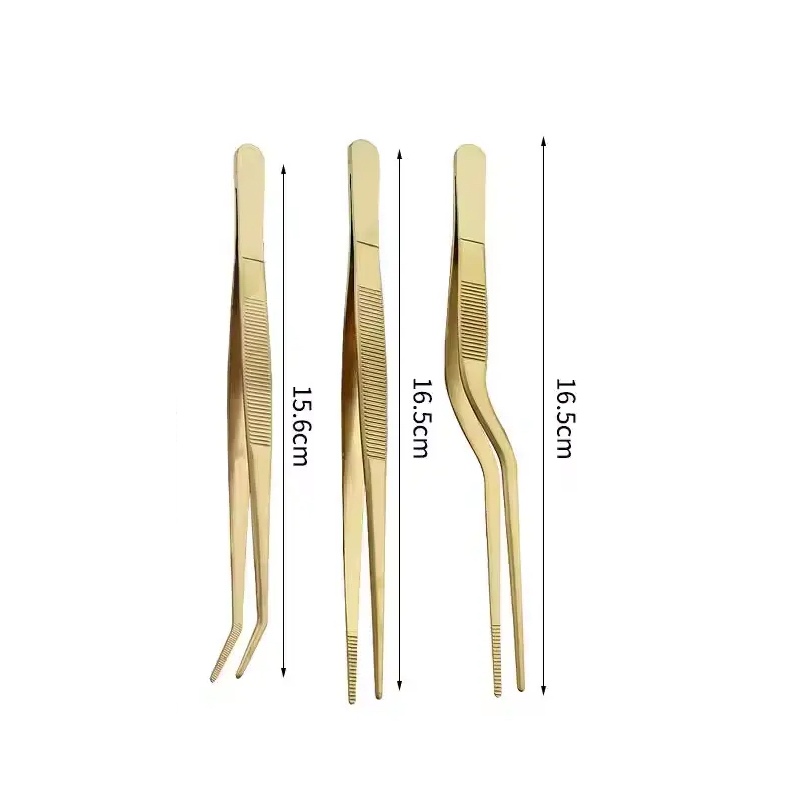 NJ Golden Stylish Cooking Culinary Chef Food Tweezers 6.3 Inches