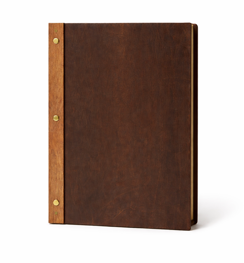 NJ Restaurant Leather Menu Cover Holder 9x12" Inches with External wooden Screw
