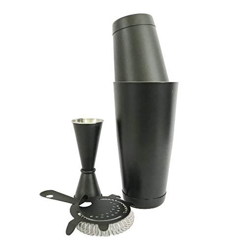 NJ Black Professional Premium Boston Shaker Set with Hawthorne Strainer and Japanese Jigger, Bartender Tool Kit, Home Bar Cocktail Maker Gift Set, Bar Set for Gift: 4 Pcs Set