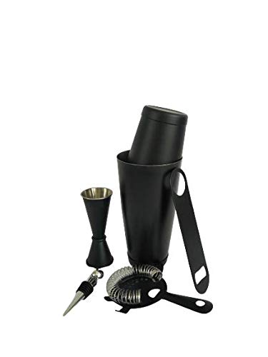 NJ Black Professional Premium Boston Shaker Set with Hawthorne Strainer and Japanese Jigger, Bartender Tool Kit, Home Bar Cocktail Maker Gift Set, Bar Set for Gift: 6 Pcs Set…