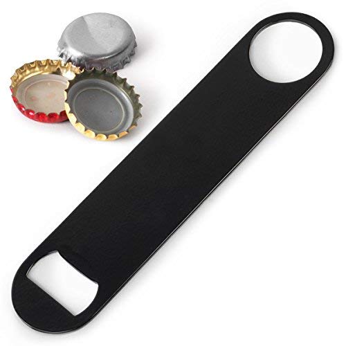 NJ Ultra Black Flat Bottle Opener, 7 Inch Heavy Duty Stainless Steel Bar Blade, Speed Opener, Beer Bottle Opener, Opener for Kitchen, Bar or Restaurant with Free Spinner Rings : 2 Pcs Set