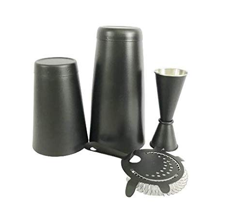 NJ Black Professional Premium Boston Shaker Set with Hawthorne Strainer and Japanese Jigger, Bartender Tool Kit, Home Bar Cocktail Maker Gift Set, Bar Set for Gift: 6 Pcs Set…