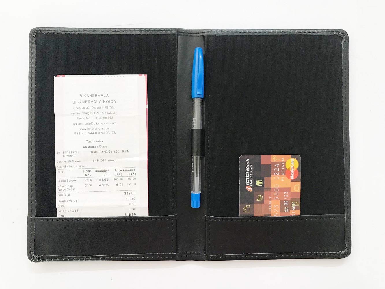 NJ Bill folder for hotel and Restaurant, Guest Check Presenter, Bill folder with Credit Card Pocket and Bill Receipt Pocket for Hotel and Restaurant (5.5x8 Inches) - BLACK LEATHER