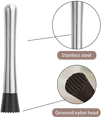 NJ 8 Inch Stainless Steel Mojito Cocktail Muddler with Japanese Jigger(30-60 ml) Home Bar Tool Set for Drink: 2 Pcs