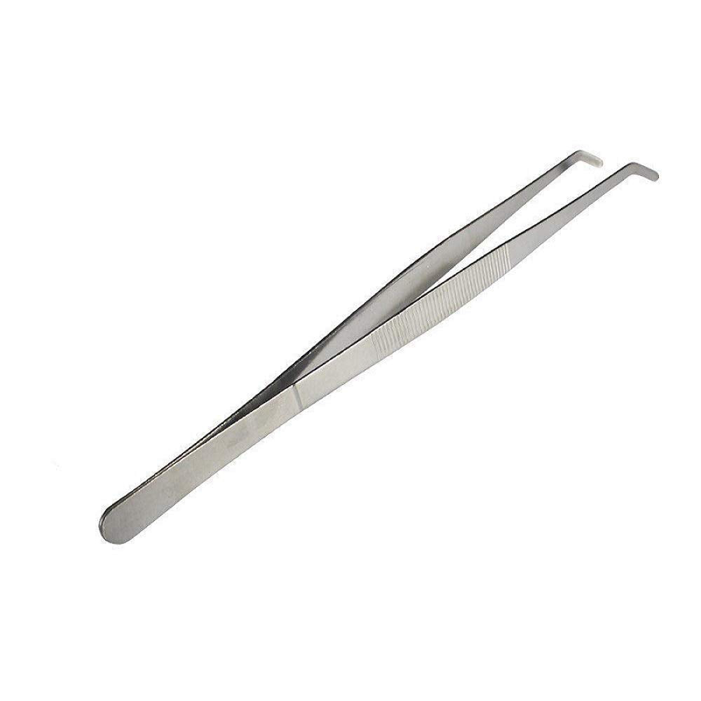 NJ Extra Long Stainless Steel Kitchen Tweezer, Long Food Tongs, Curved Tip Home Medical Tweezers, Garden Kitchen Tool - 12 Inches