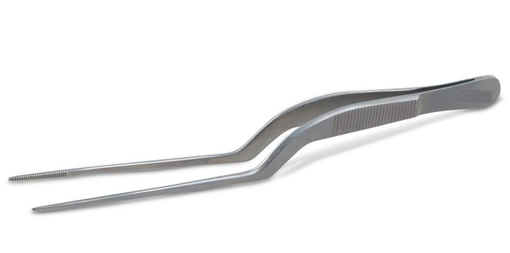 NJ Culinary Tweezer 8 Inches, Food Tweezer, Stainless Steel Bayonet Forceps Precision Tongs with Offset Fine Tip - 1 Pc.