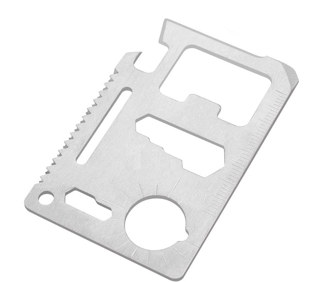 NJ Credit Card 11-in-1 Survival Pocket Tool, Thickened Stainless Beer Opener Steel/Inch Scale/Double Row Sawtooth Pocket Tool for Men :1PCS