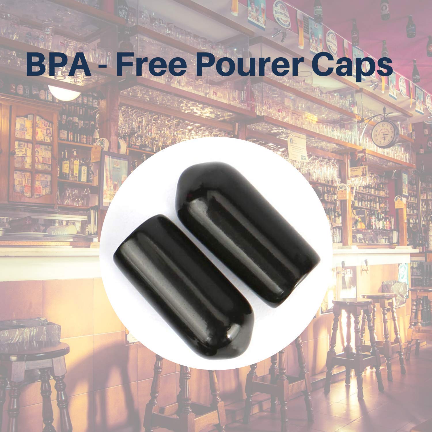 NJ Metal Bottle Pourers for Syrup Wine Olive Oil, Pouring Spouts for Liquor for Bar, Hotel, Kitchen Use Flowing with Dust Covers : Pack of 4 (with black PVC Caps) + 1 PC Peg Measure + 1 Cleaning Brush