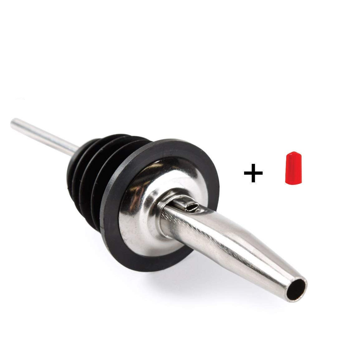 NJ Bottle Pourers for Sprit, Syrup and Olive Oil with Red Dust Covers and cleaning brush