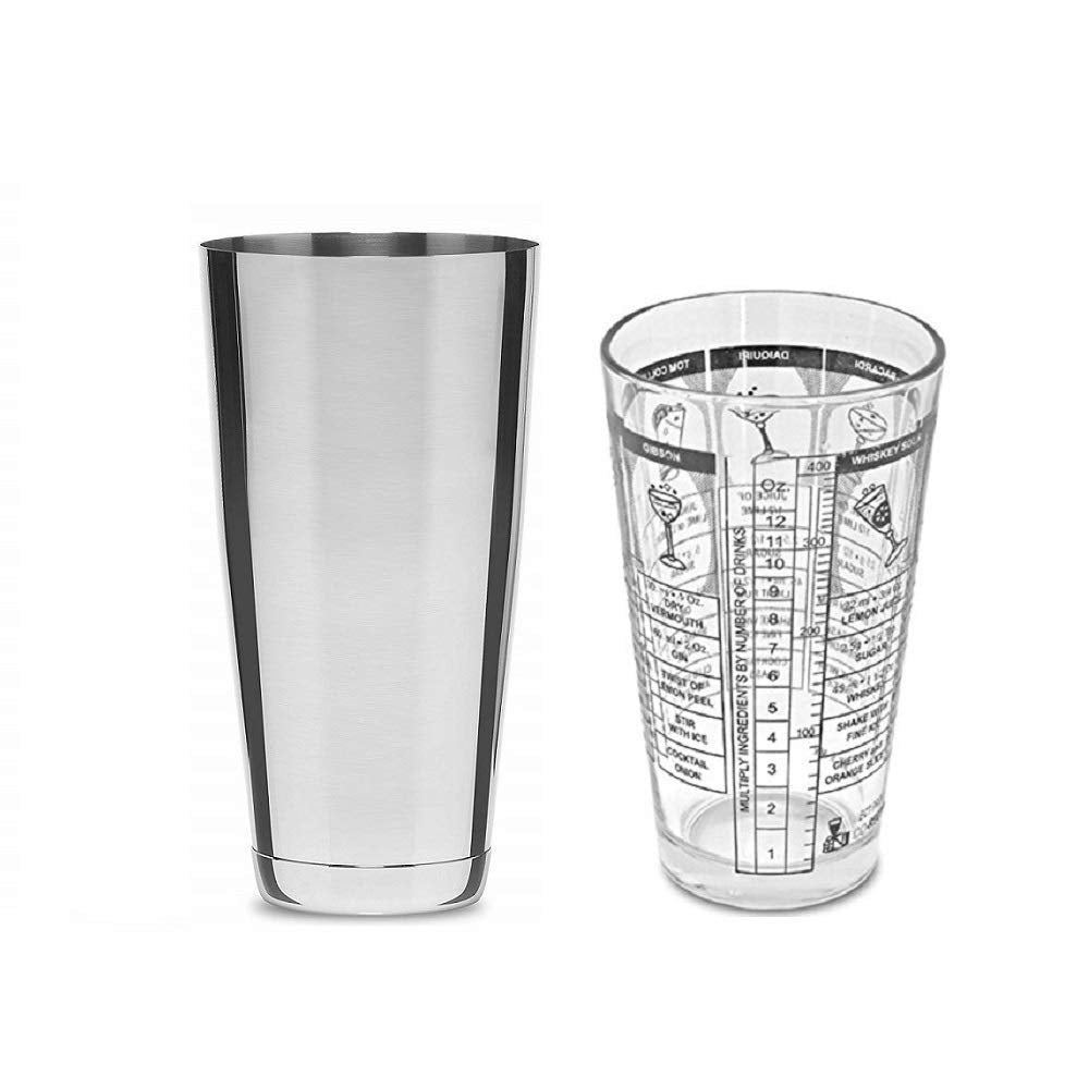 NJ Recipe Boston Shaker Set, Cocktail Shaker Set, Mixing Shaker Cup with Measurement Boston Shaker Drink Martini Mixer, Stainless Steel Shaker : 2 Piece Set