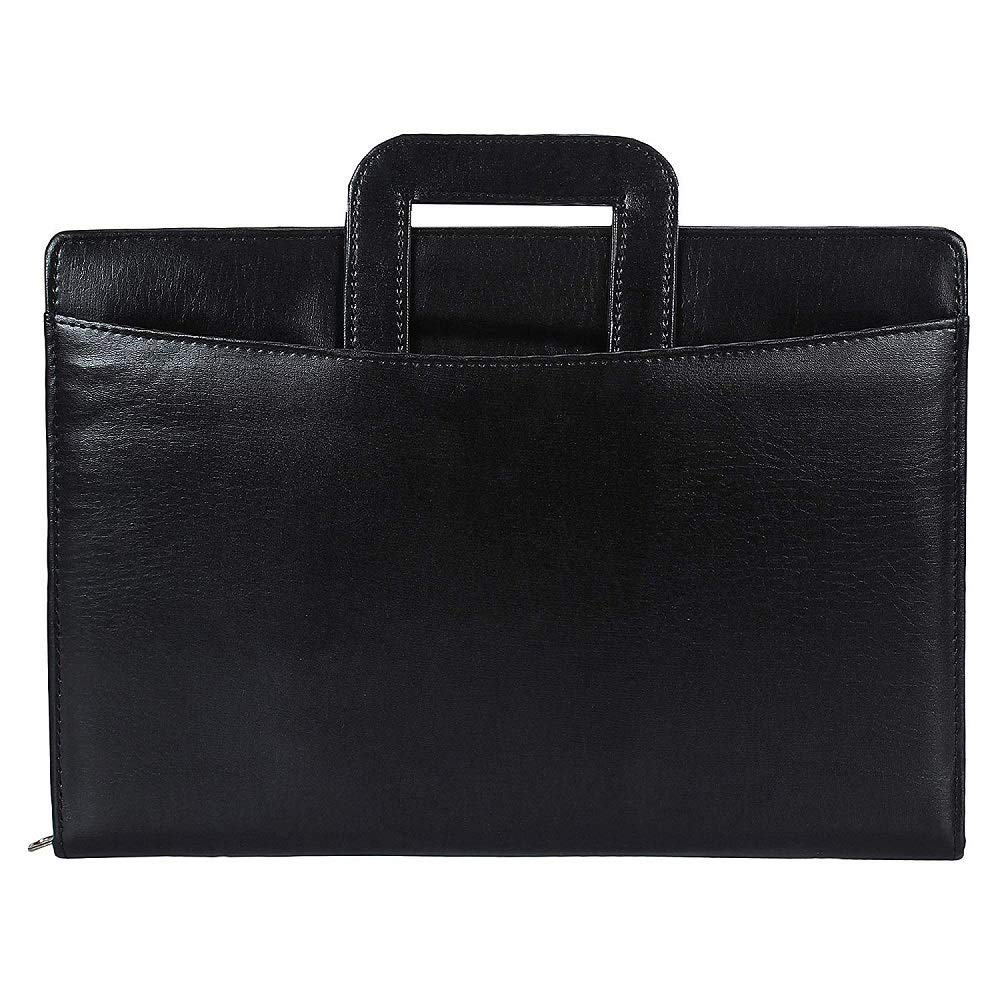 NJ Leather Zipper File Document Bag with Handle for Certificates, Document Bag with Adjustable Handles : Black