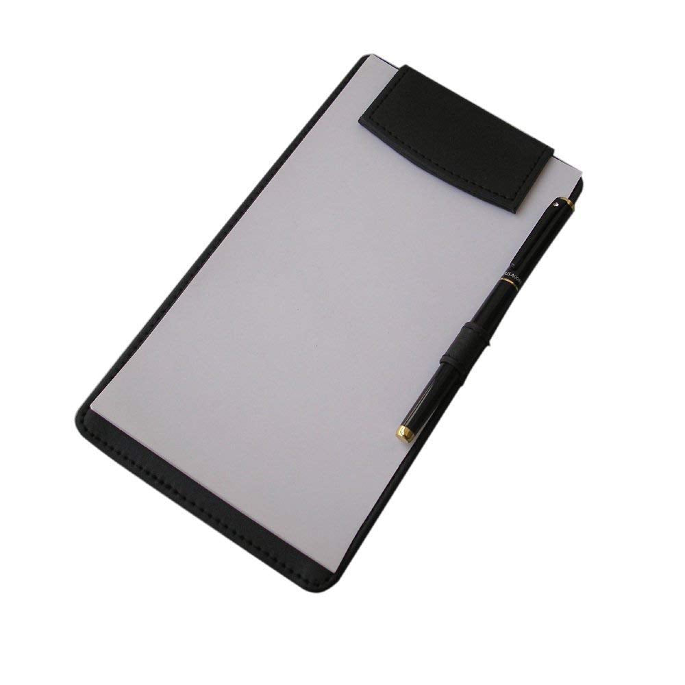 NJ Leather Clipboard Writing Pad with Pen Clip 22x12 cm : BLACK
