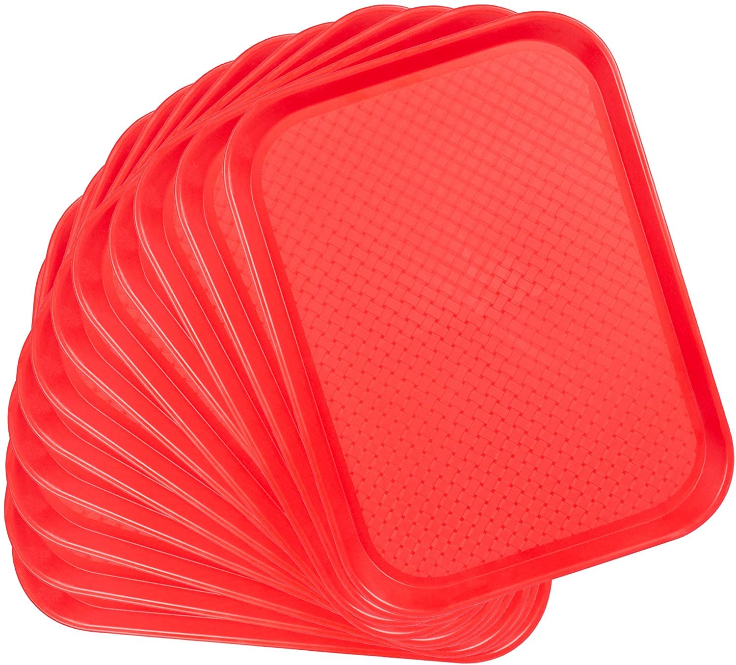 NJ Plastic Serving Platter Large Tray Unbreakable Snacks Tea Serving Tray Red Drink Breakfast Tea Dinner Coffee Salad Food for Dinning Table Home Kitchen (16 X 12 Inches) : Red 12 Pcs.