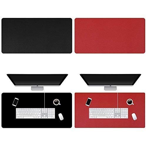 NJ PU Leather Dual-Sided Non Slip Extended Gaming Waterproof Blotter and Laptop Desk Comfortable Writing Surface Pad for Office and Home: 34x17 Inches, Black and Red