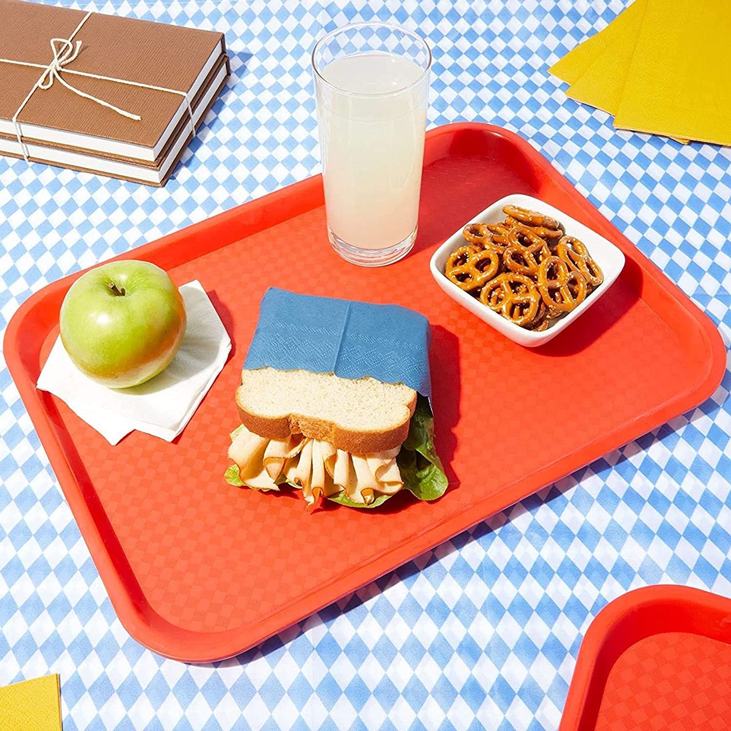 NJ Plastic Serving Platter Large Tray Unbreakable Snacks Tea Serving Tray Red Drink Breakfast Tea Dinner Coffee Salad Food for Dinning Table Home Kitchen (16 X 12 Inches) : Red 6 Pcs.