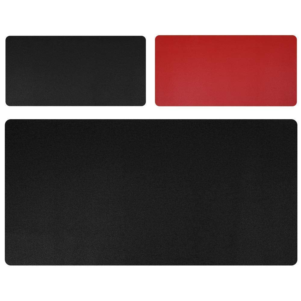 NJ PU Leather Dual-Sided Non Slip Extended Gaming Waterproof Blotter and Laptop Desk Comfortable Writing Surface Pad for Office and Home: 34x17 Inches, Black and Red