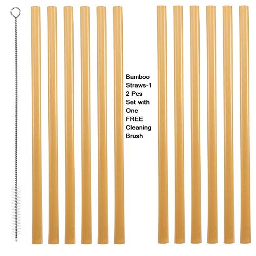 NJ Organic Bamboo Straws with Cleaning Brush 9 Inch,Biodegradable Reusable straw for Kids and Adults, Handcrafted Natural Alternative to Plastic, BPA Free Non-Toxic and No Inks Dyes Straws:12 Pcs Set