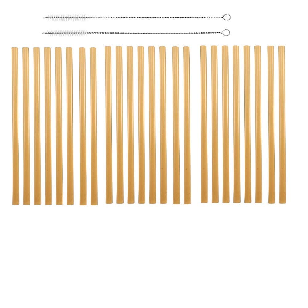 NJ Organic Bamboo Straws with Cleaning Brush 9 Inch,Biodegradable Reusable straw for Kids and Adults, Handcrafted Natural Alternative to Plastic, BPA Free Non-Toxic and No Inks Dyes Straws:24 Pcs