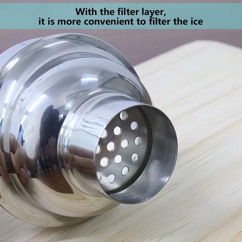 NJ Cocktail Shaker Stainless Steel Wine Shaker with Strainer and Lid Top 300 ml : 1 Pc.