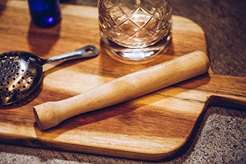 NJ Muddling Tool Set, Grooved Sheesham Wooden Head Muddler, Bar Mixing Spoon with Garnish Fork Tip, Double-Sided Classic Straight Cocktail Peg Measurer, Perfect Professional Bartender Kit: 3 Pcs Set