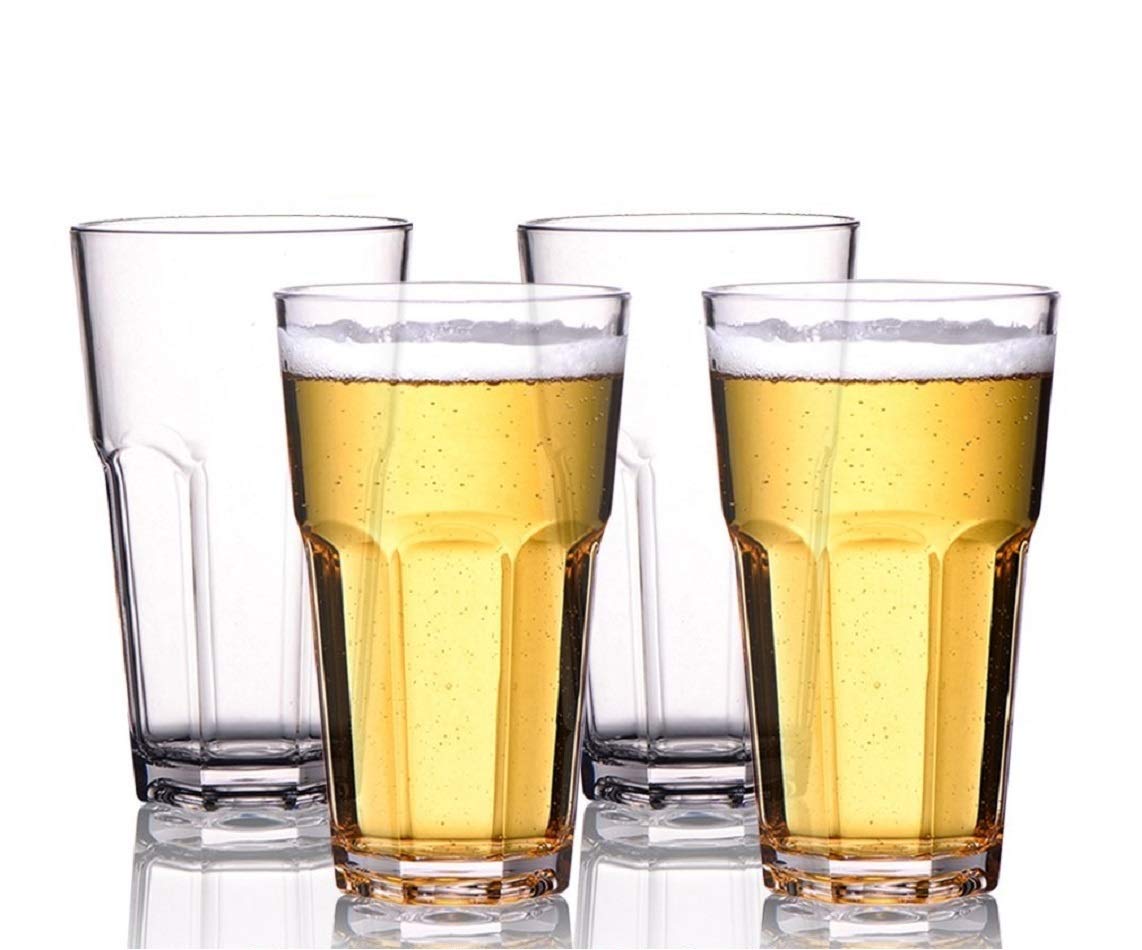 NJ Unbreakable Polycarbonate Water Glass Wavy Shape, Juice Beverage Glass, Unbreakable Soda Water Glass, Shatterproof Drinking Glassware (300 ml): 4 Pcs Set)