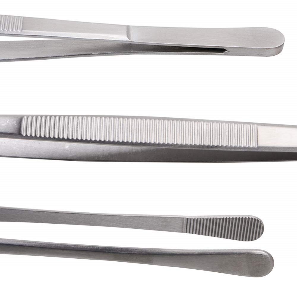 NJ Fine Tweezer Tongs,Extra-Long Stainless Steel Tweezers Wide Grip and Narrow Grip, Culinary Tweezers Set: 2 Pcs Set