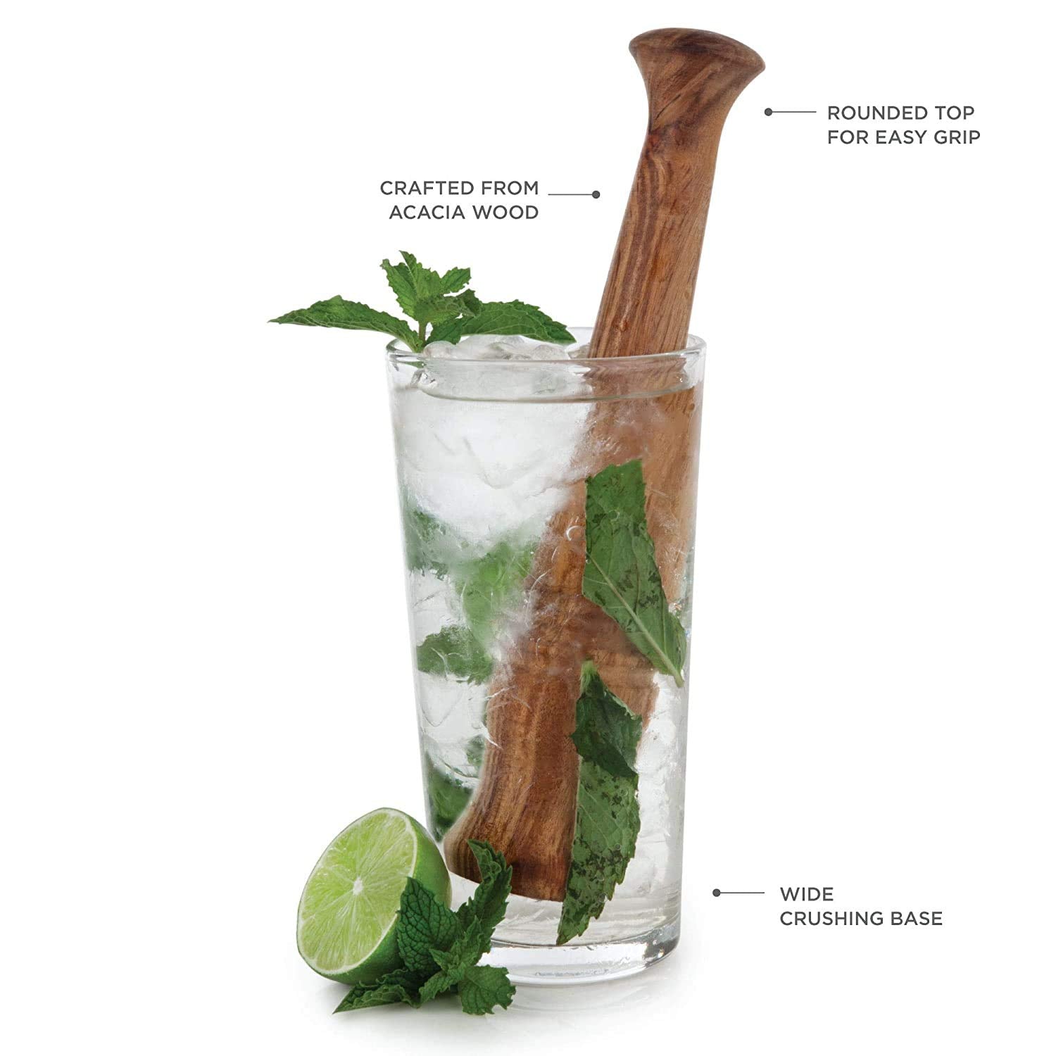 NJ Sheesham Wooden Muddler Bar Tool, 10 - Inch Hardwood Mojito Muddler with Flat Head, Commercial Grade Cocktail Drink Muddlers, Bar Accessories: 1 Pc.