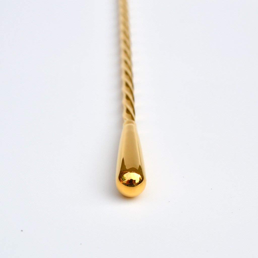 NJ Gold Premium Teardrop Bar Spoon, Bar Stirrer, Cocktail Mixing Spoon, Long Handle Stirring Spoon, Gold Plated Cocktail Spoon Spiral Pattern 12 Inches