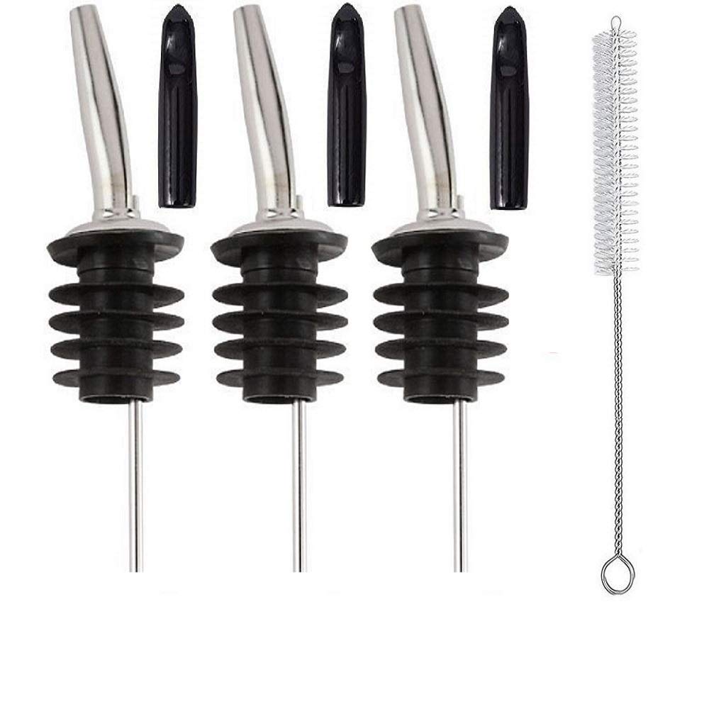 NJ 304 SS Bottle Pourers with Dust Covers and Cleaning Brush