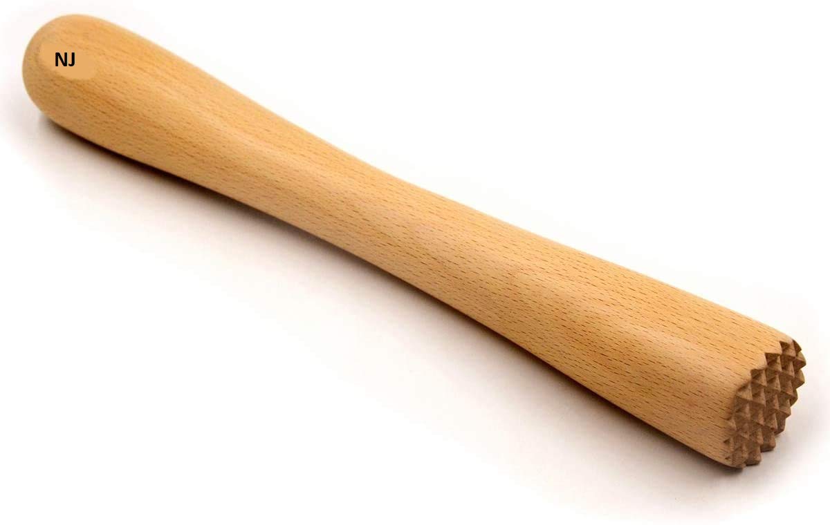 NJ Sheesham Wooden Muddler Bar Tool, 10 - Inch Hardwood Mojito Muddler Curve Model, Commercial Grade Cocktail Drink Muddlers, Bar Accessories Unique Design: 1 Pc.