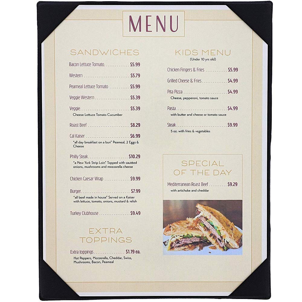 NJ Single View Restaurant Menu Holder: BLACK