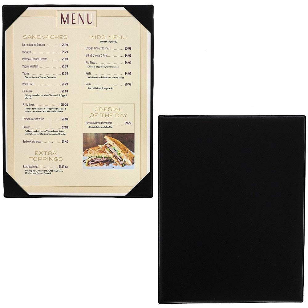 NJ Single Black Restaurant Menu Holder, Single View Menu Pad, for Restaurant, Bar, Lounge, Drinks, Wine List : BLACK