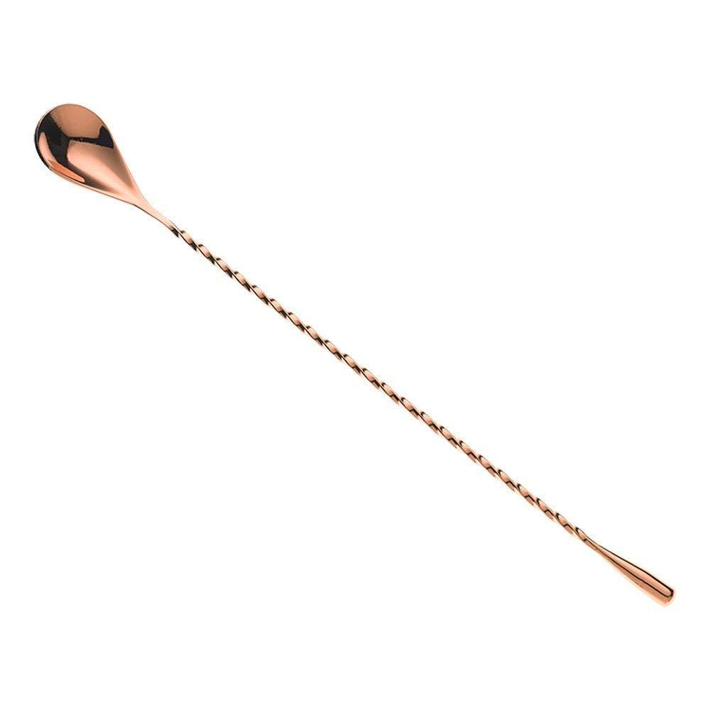 NJ Teardrop Bar Spoon Rose Gold Finish,Twisted Design Bar Spoon, Cocktail Mixing Spoon, Long Handle Stirring Spoon, Stainless Steel Cocktail Spoon Spiral Pattern, Bar Cocktail Shaker Spoon 12 Inches