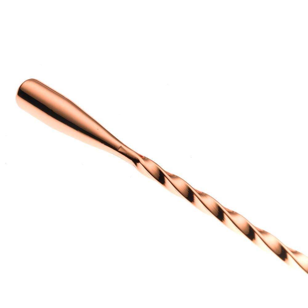 NJ Teardrop Bar Spoon Rose Gold Finish,Twisted Design Bar Spoon, Cocktail Mixing Spoon, Long Handle Stirring Spoon, Stainless Steel Cocktail Spoon Spiral Pattern, Bar Cocktail Shaker Spoon 12 Inches