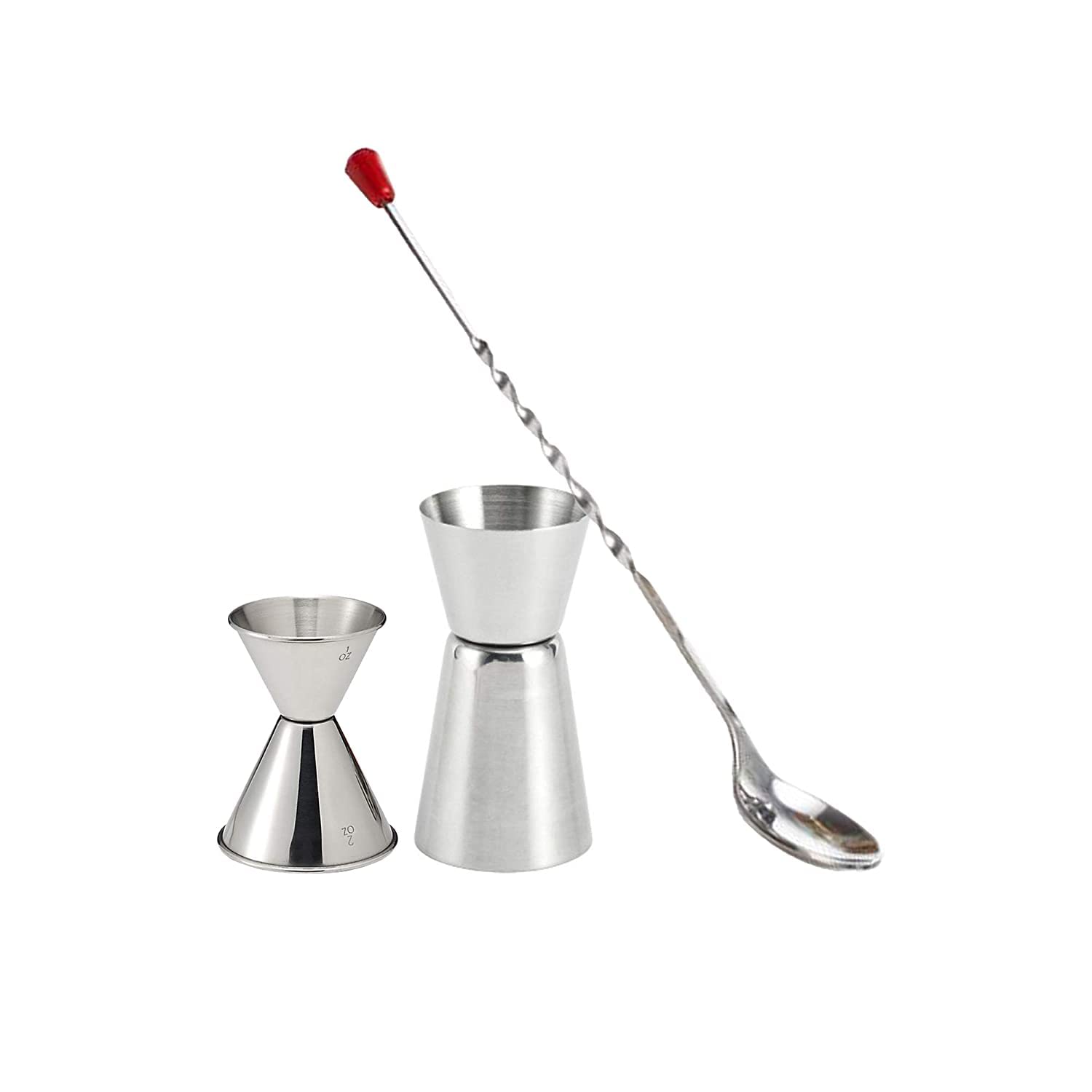 NJ Cocktail Spoon Bar Spoon Long Spoon Mixing Spoon 11 Inches with Peg Measurer, Jigger, Measure Cup 30ml/60ml: 3 Pcs