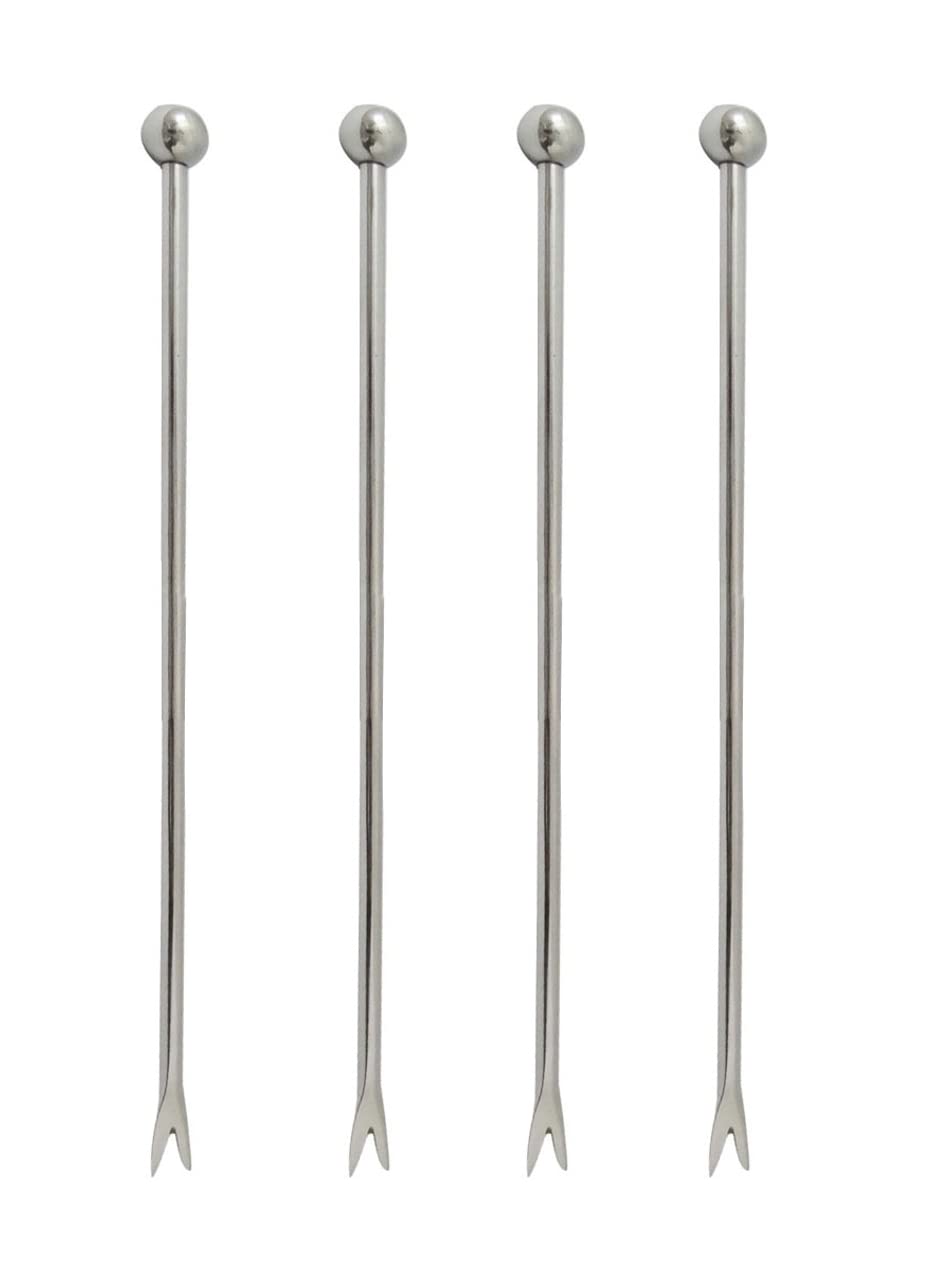NJ Cocktail Picks 304 Stainless Steel Martini Olive Skewers Reusable Sticks Starter Toothpicks Fruit Stick, Salad Pick, Fruit Chaat picks, Olive Fork, Perfect for Party Home Bar - 4.3 Inches: 4 Pcs