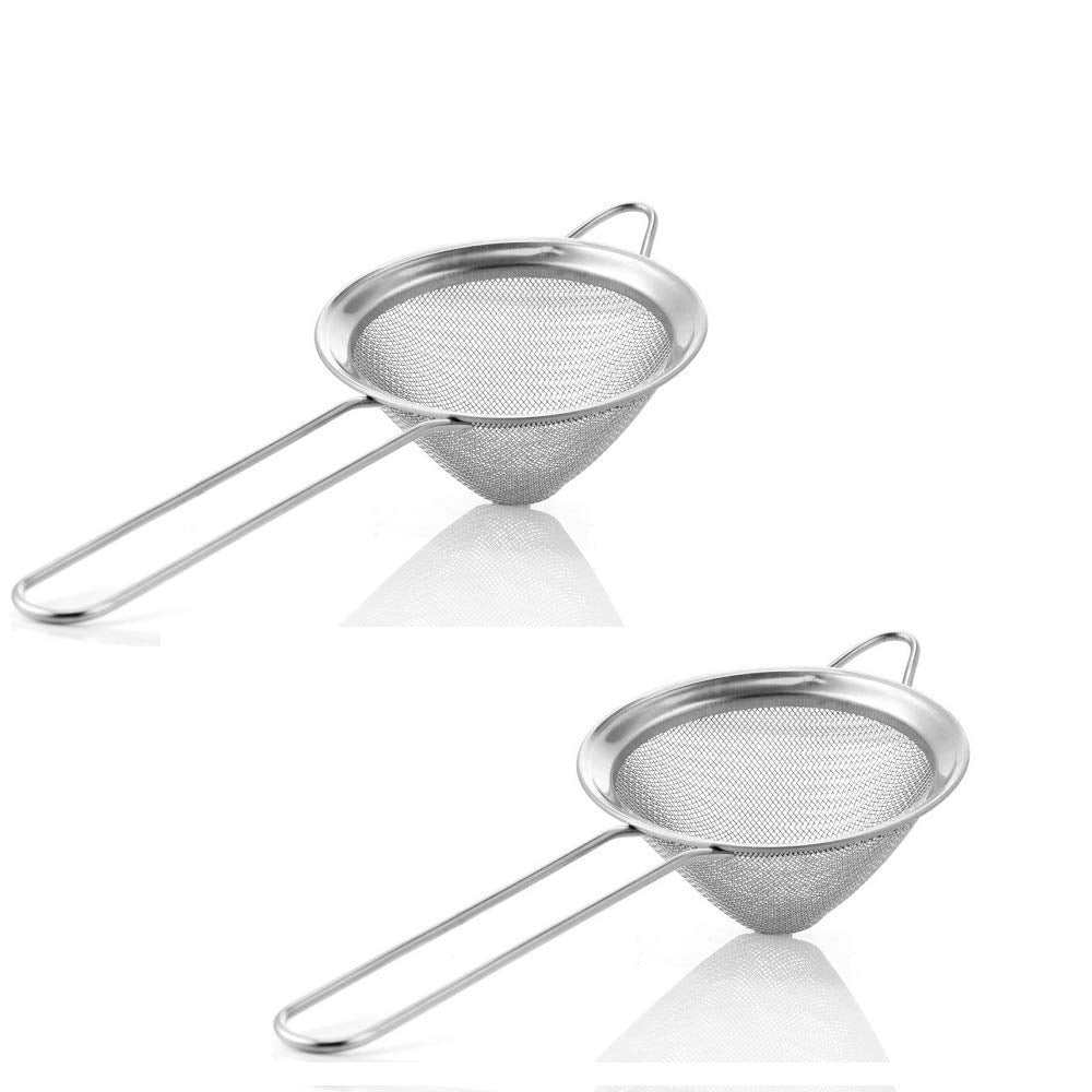 NJ Cocktail Strainer Stainless Steel Fine Mesh Strainer, Premium Food Strainers I Small Strainer I Tea Strainer I Bar Strainer 3 inch: 2 Pcs Set