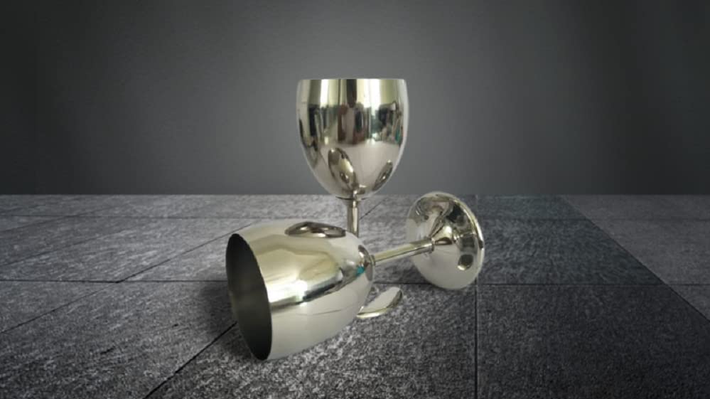 NJ Wine Glasses Stainless Steel, Unbreakable Wine Goblets, Stainless Steel Stemmed Wine Glasses, Unbreakable BPA Free Shatterproof Great for Daily, Formal & Outdoor Use: Set of 2 : Capacity 280 ml