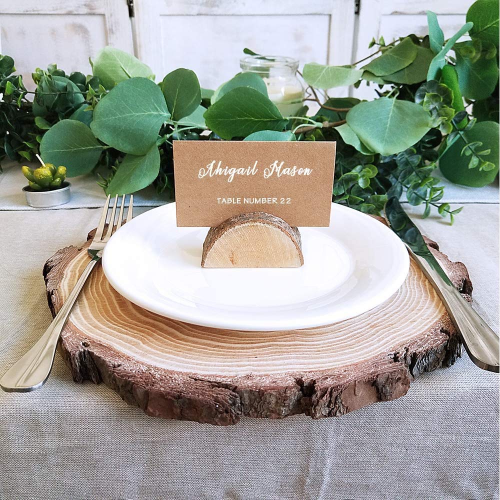 NJ Rustic Wood Wedding Place Card Holders, Half-Round Table Numbers Holder Stand