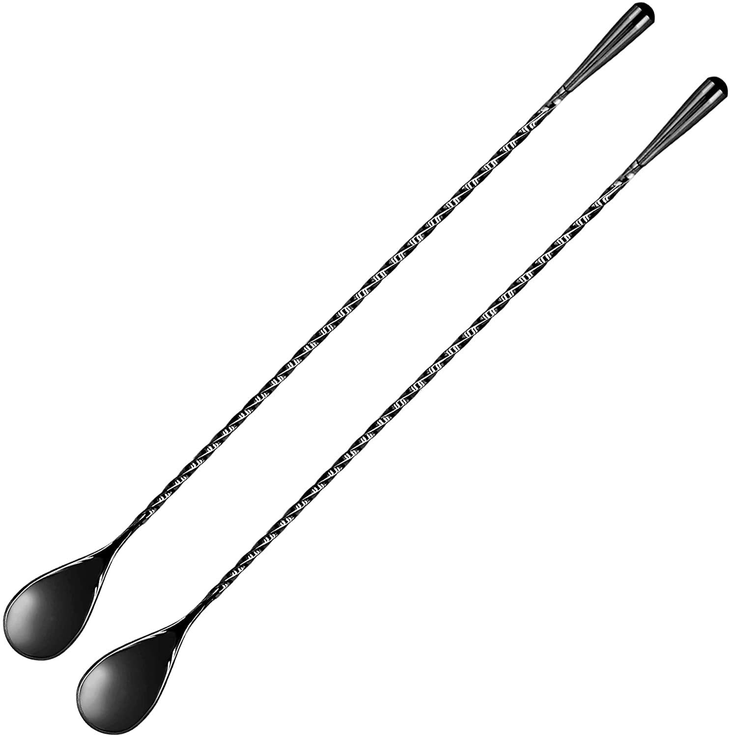NJ Stainless Steel Mixing Spoon 12" Beverage Stirrers Spiral Pattern Long Handle Cocktail Spoon Pack of 2(Black)